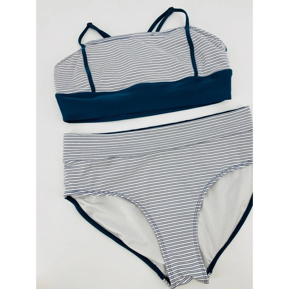 Nani Swimwear alana surf Bikini Set M/L Teal Stripe High Rise Active Swim
